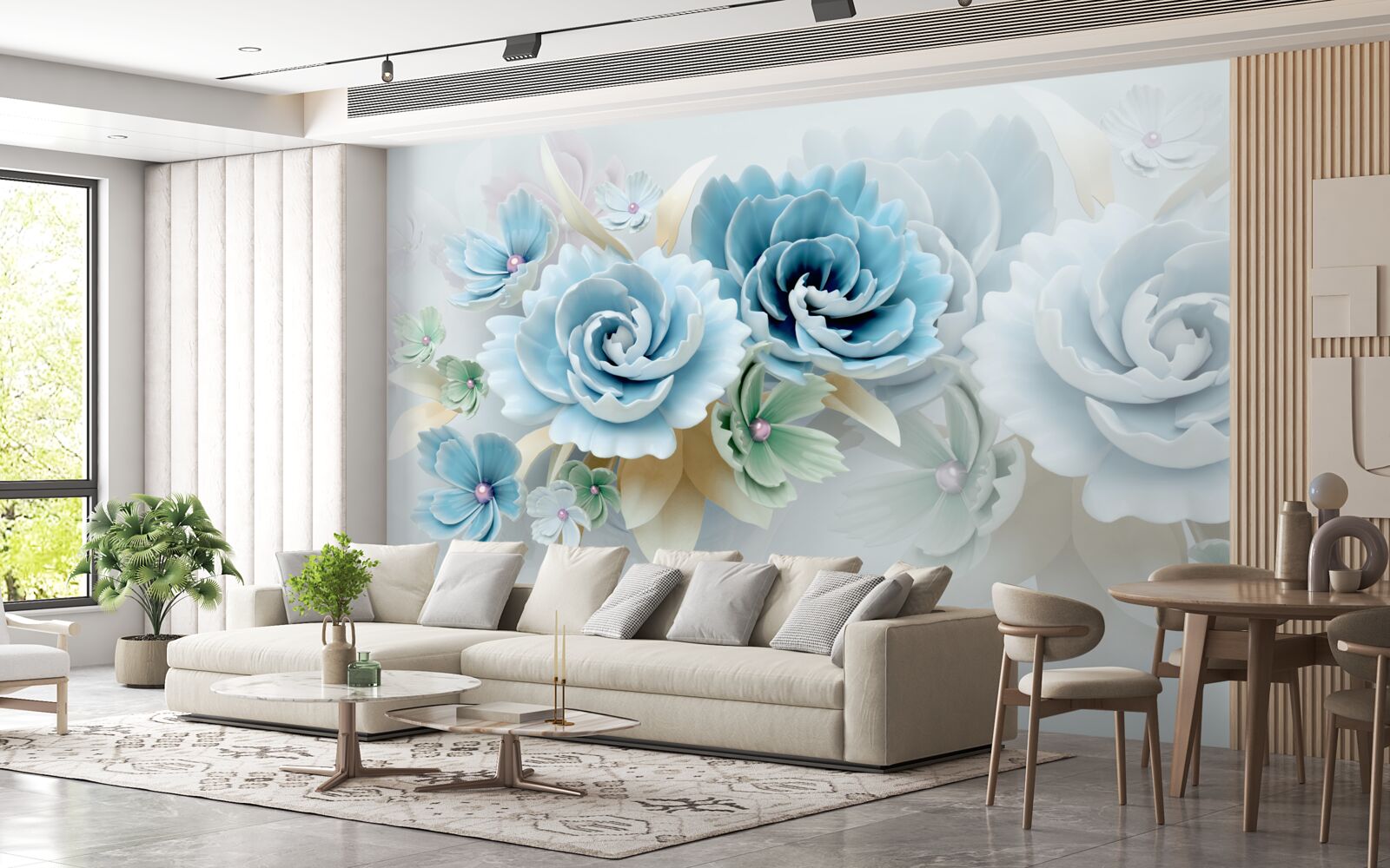 Fototapet trandafiri frumoși cu o nuanță albastră delicată