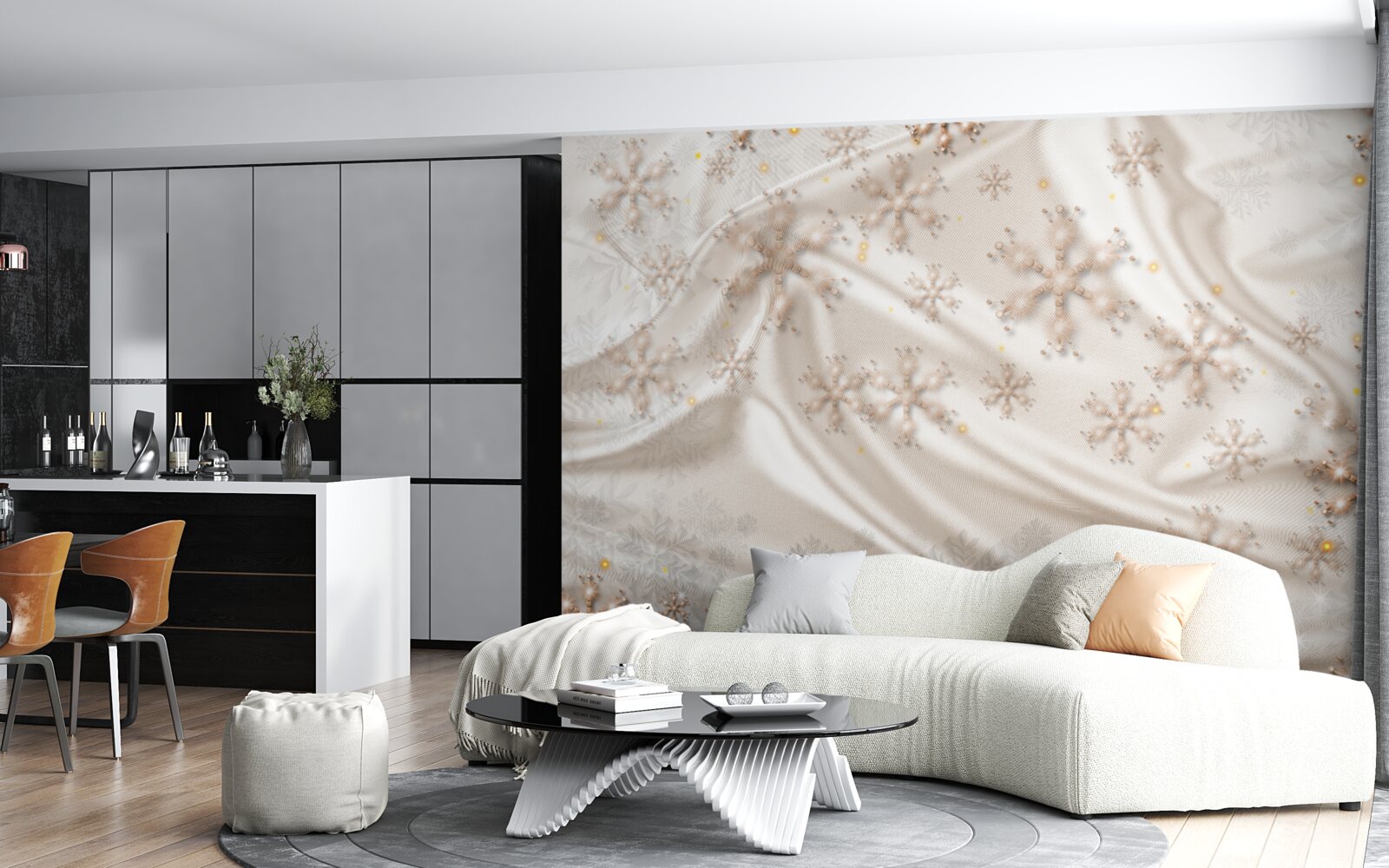 Fototapet fulgi de zăpadă încântători pe mătase luminoasă