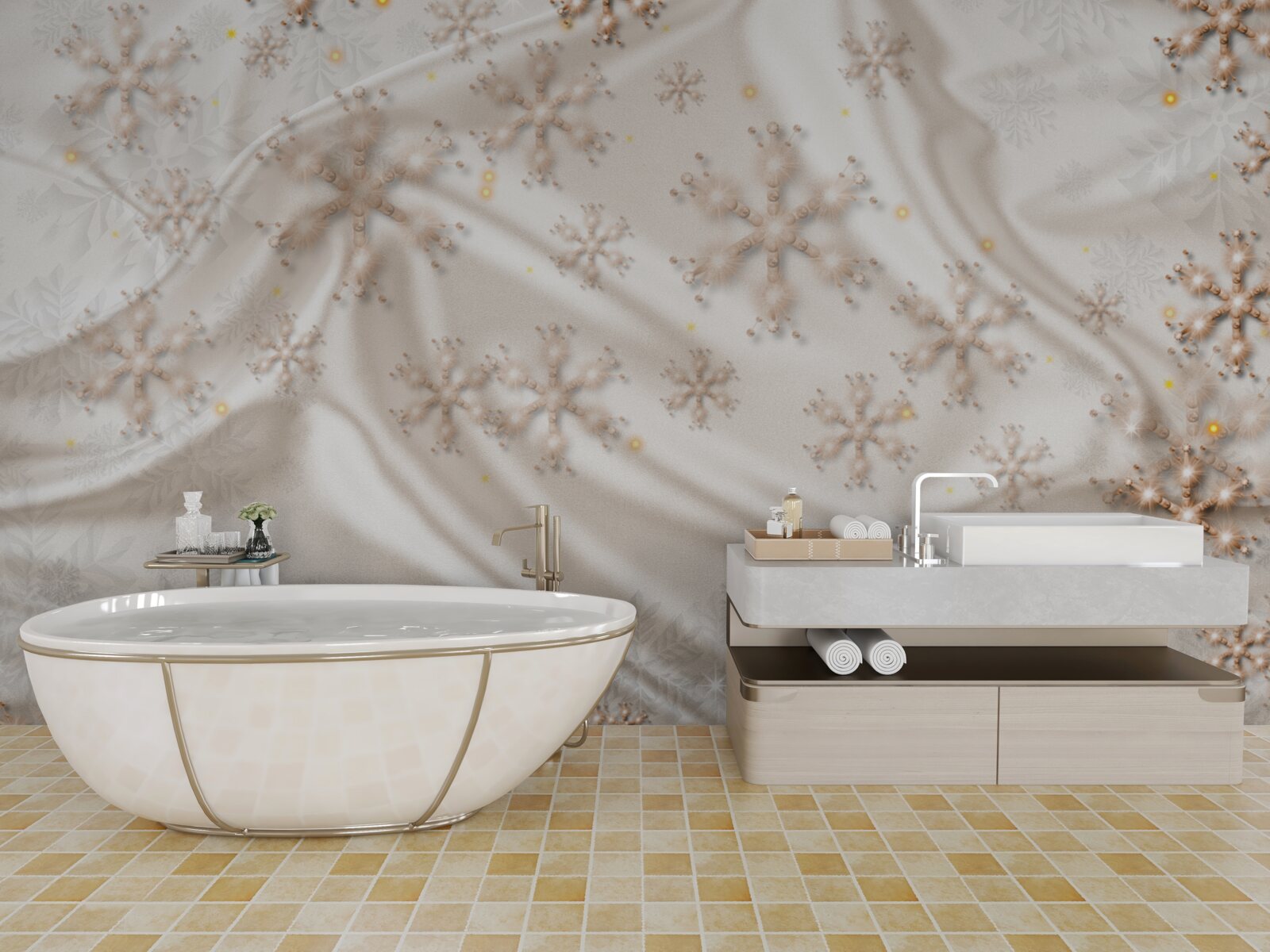 Fototapet fulgi de zăpadă încântători pe mătase luminoasă