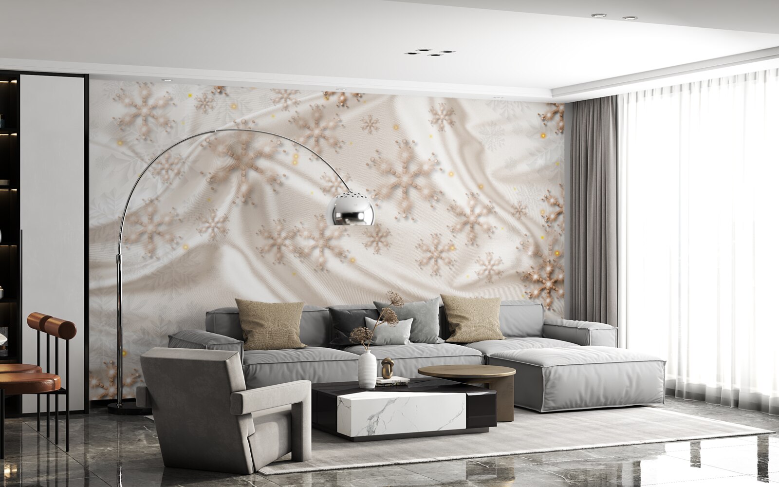 Fototapet fulgi de zăpadă încântători pe mătase luminoasă