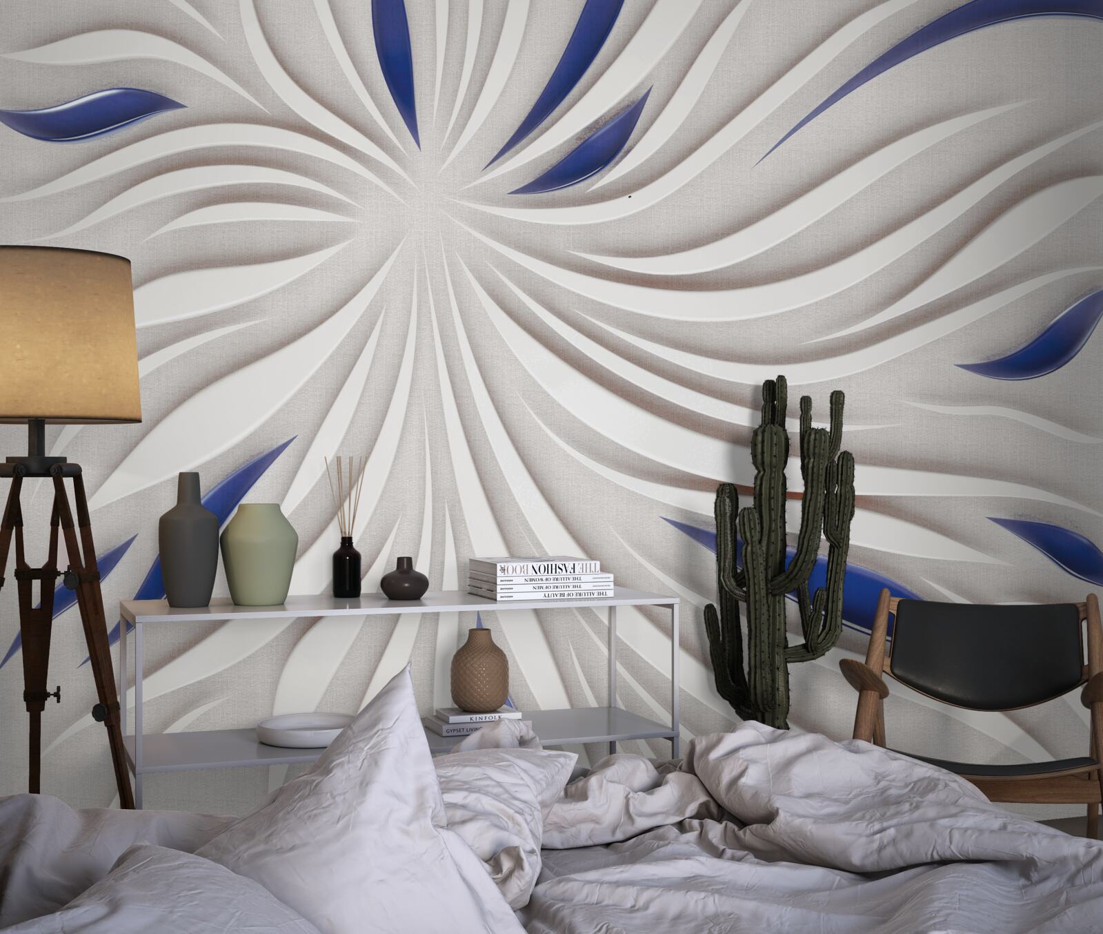 Fototapet linii abstracte albastre și albe