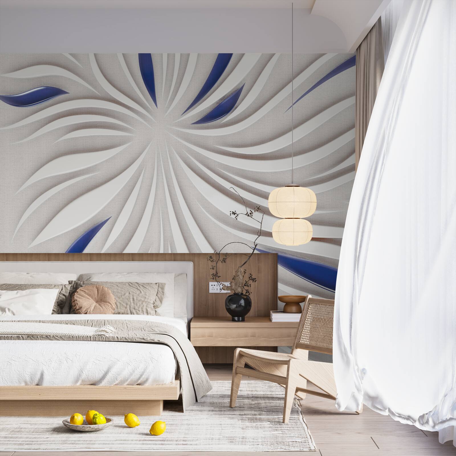 Fototapet linii abstracte albastre și albe