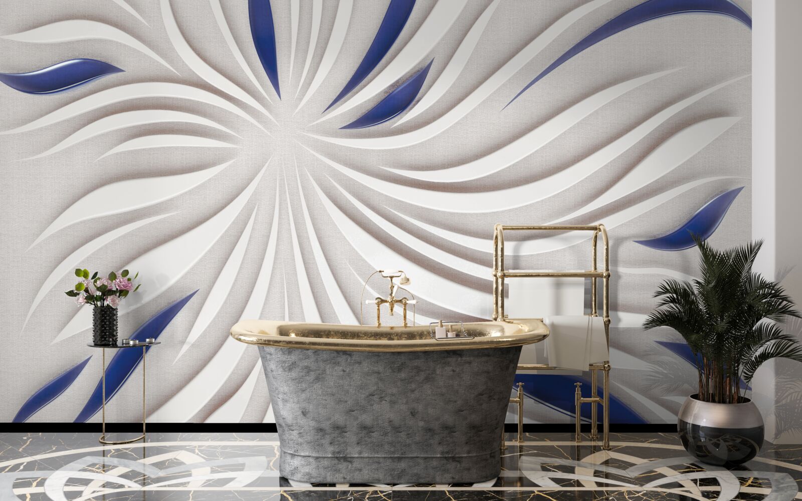 Fototapet linii abstracte albastre și albe