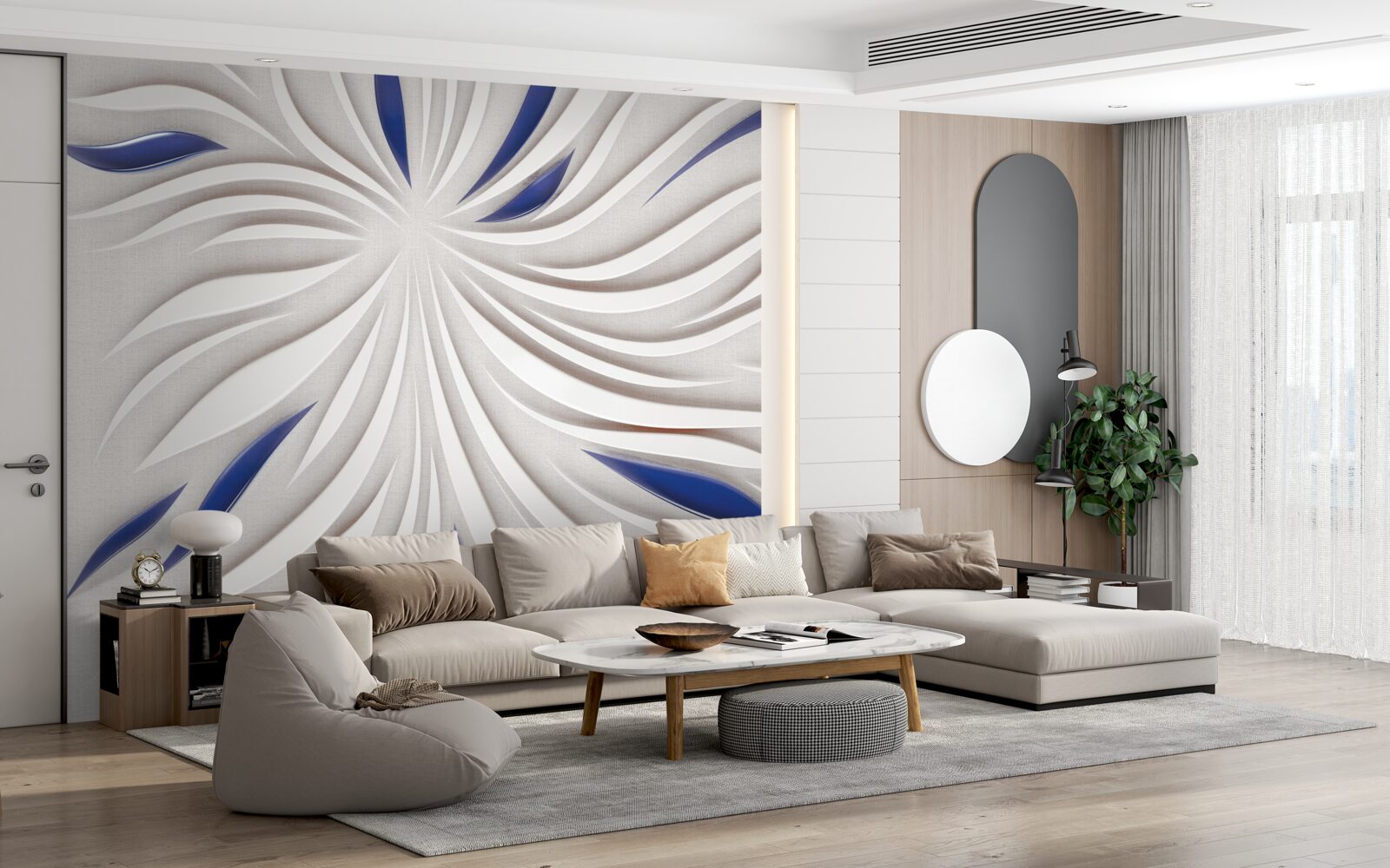 Fototapet linii abstracte albastre și albe