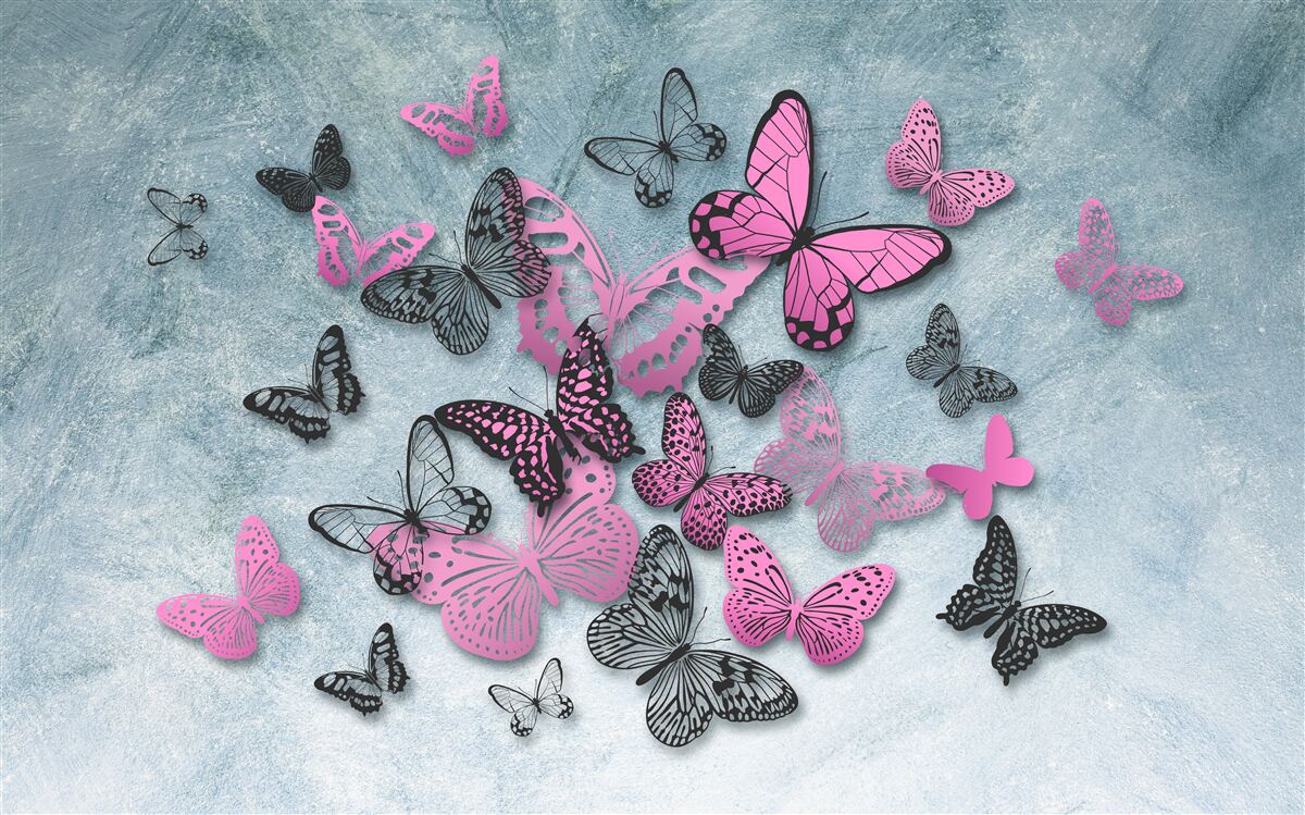 Fototapet grup de fluturi roz