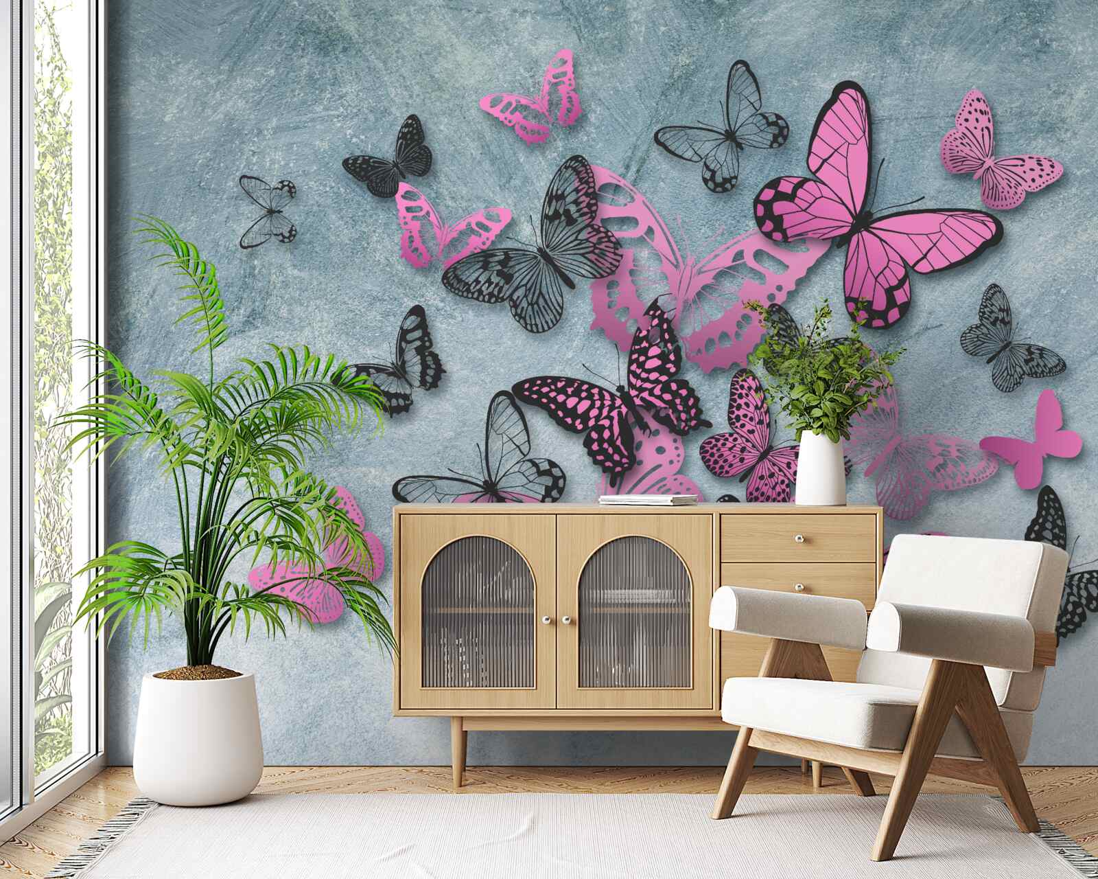 Fototapet grup de fluturi roz