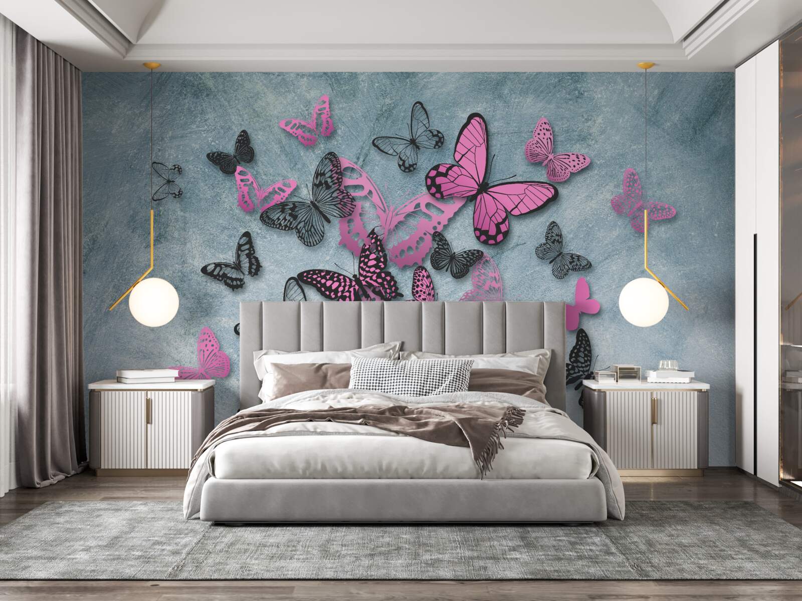 Fototapet grup de fluturi roz