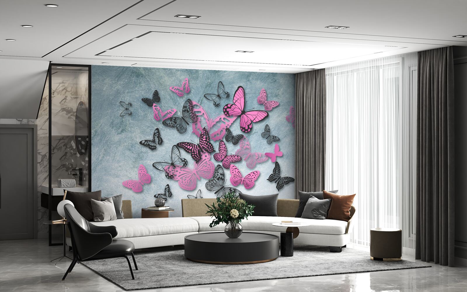 Fototapet grup de fluturi roz