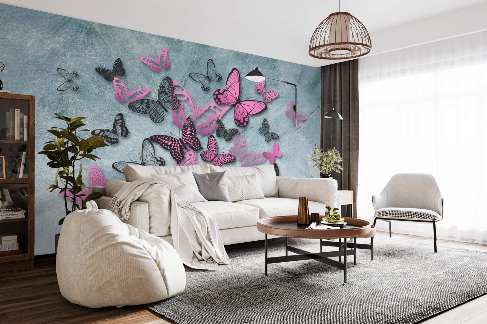 Fototapet grup de fluturi roz