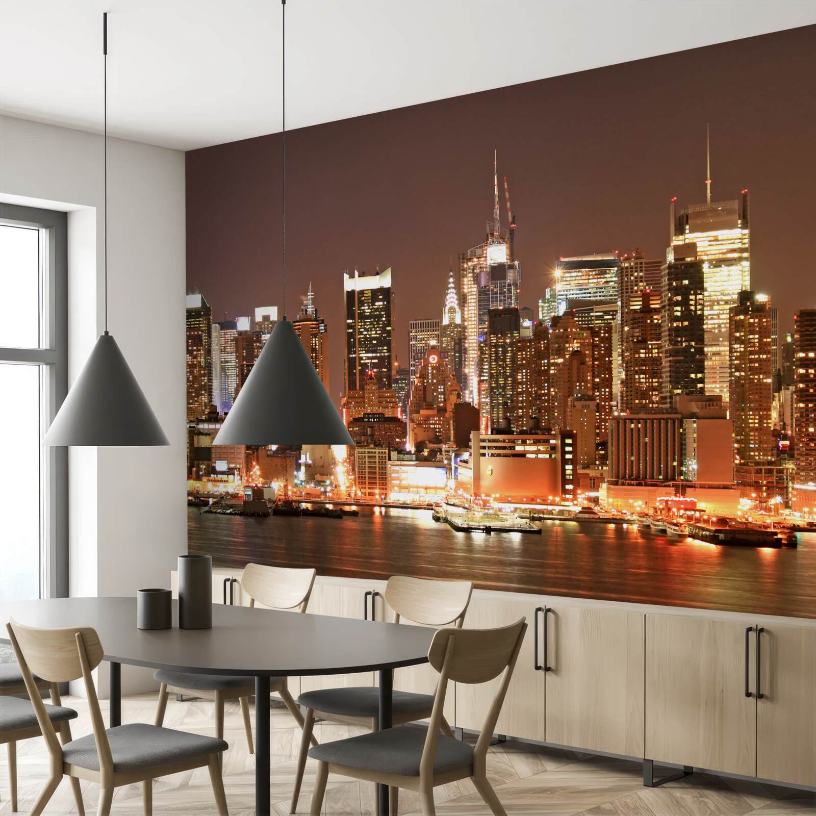 Fototapet oraș modernizat noaptea și zgârie-nori