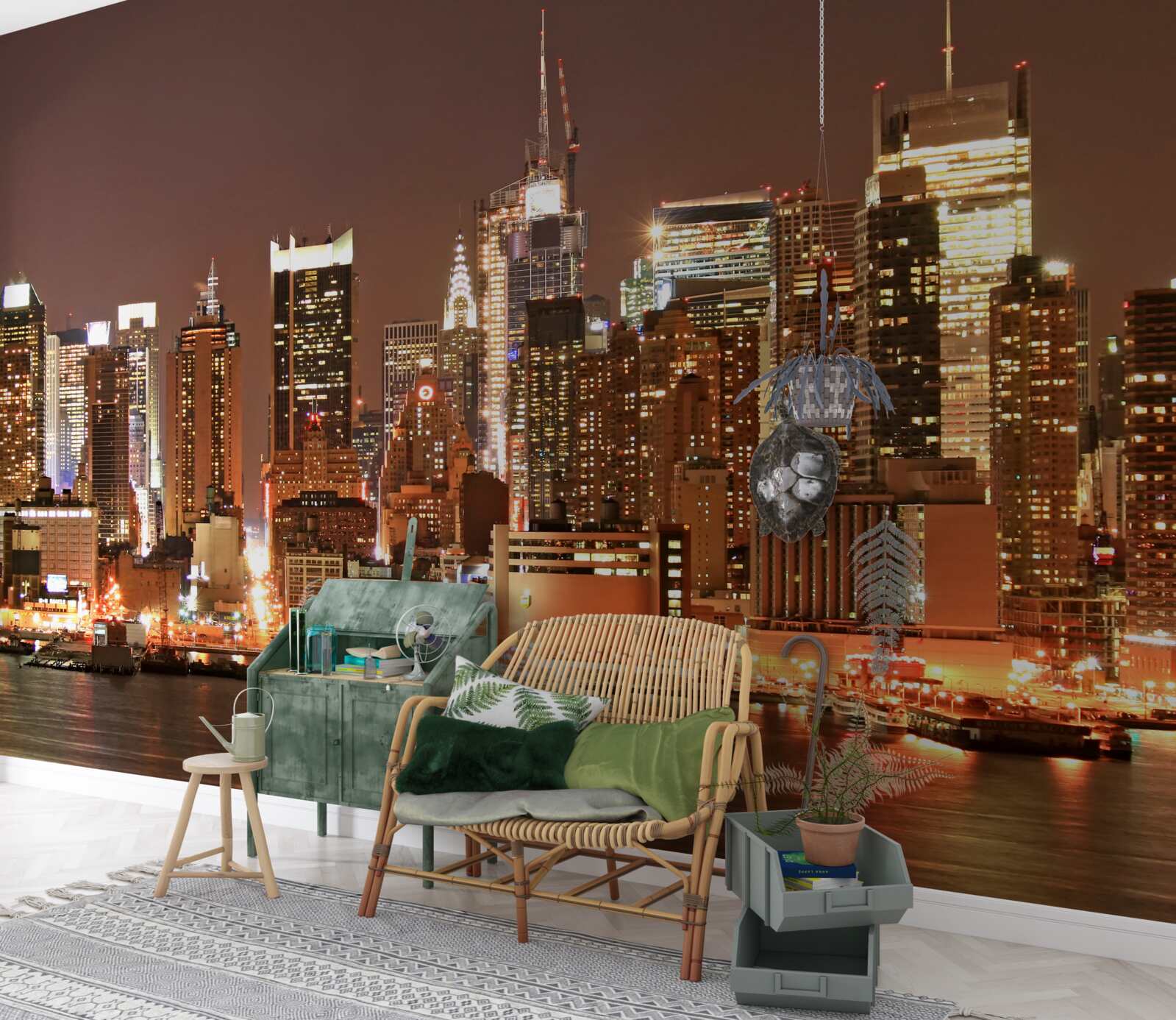 Fototapet oraș modernizat noaptea și zgârie-nori