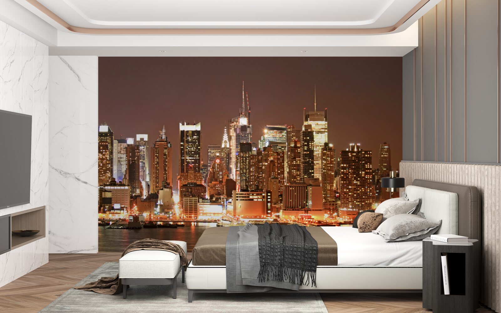 Fototapet oraș modernizat noaptea și zgârie-nori