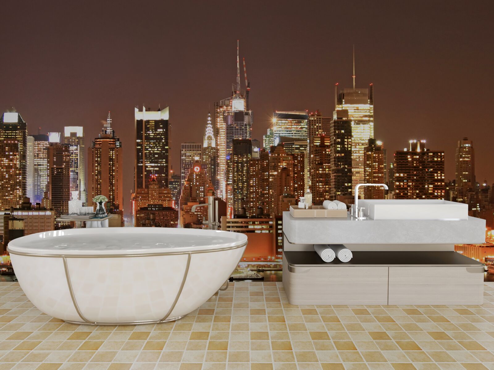 Fototapet oraș modernizat noaptea și zgârie-nori