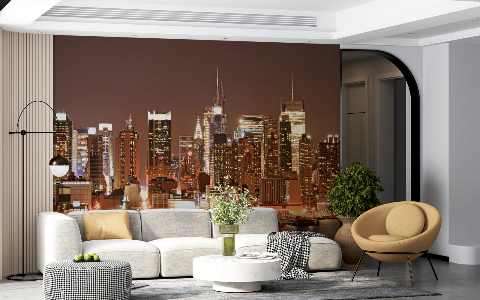 Fototapet oraș modernizat noaptea și zgârie-nori