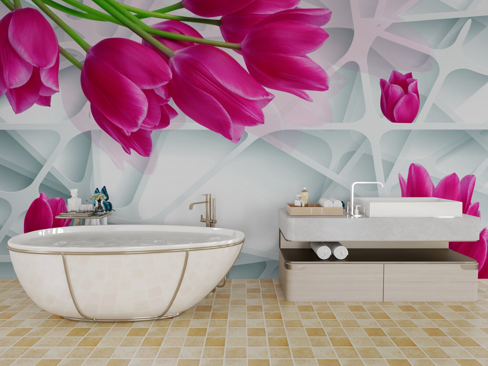 Fototapet muguri magnifici de lalele roz