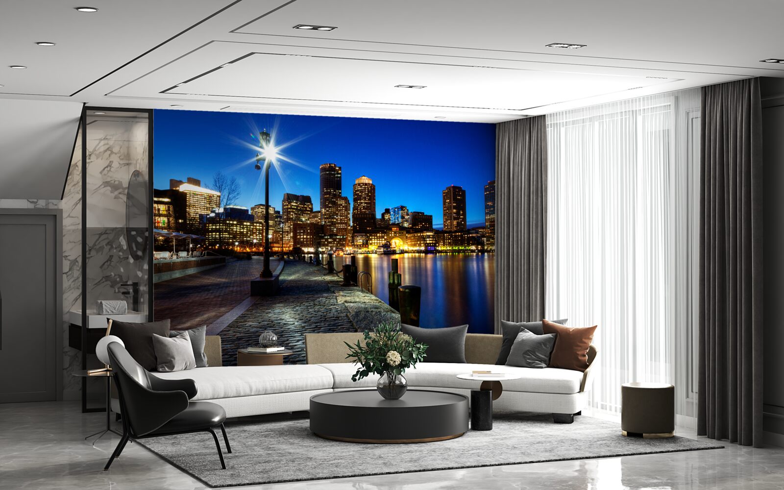 Fototapet panoramă a orașului cu vedere la digul gol