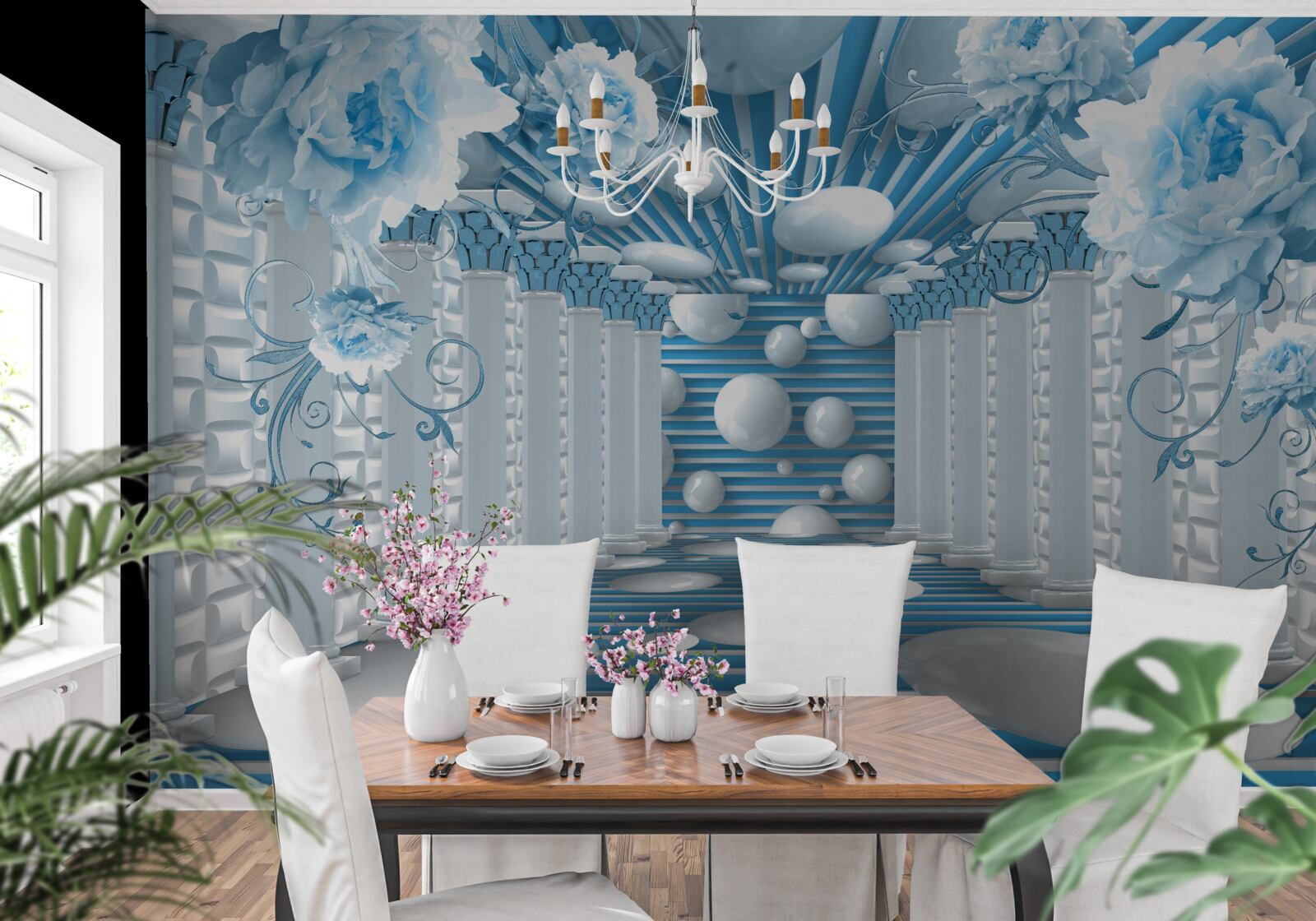 Fototapet trandafirul albastru creează un tunel abstract