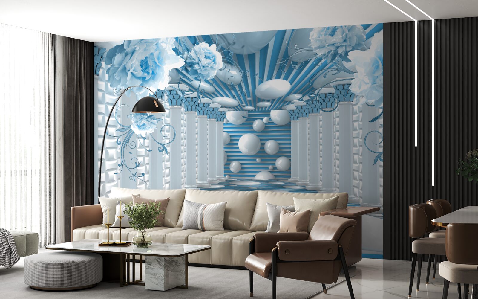 Fototapet trandafirul albastru creează un tunel abstract