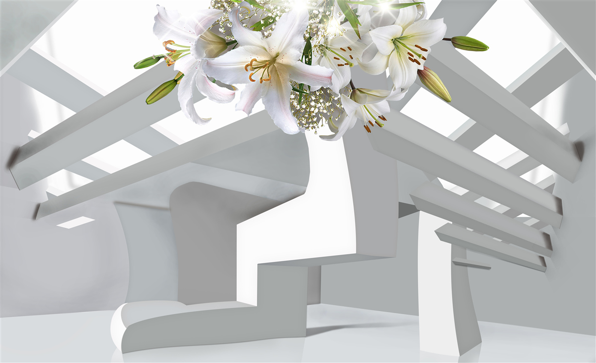 Fototapet crin alb și picturi abstracte