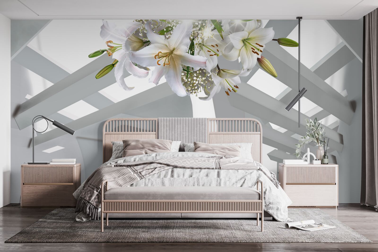 Fototapet crin alb și picturi abstracte