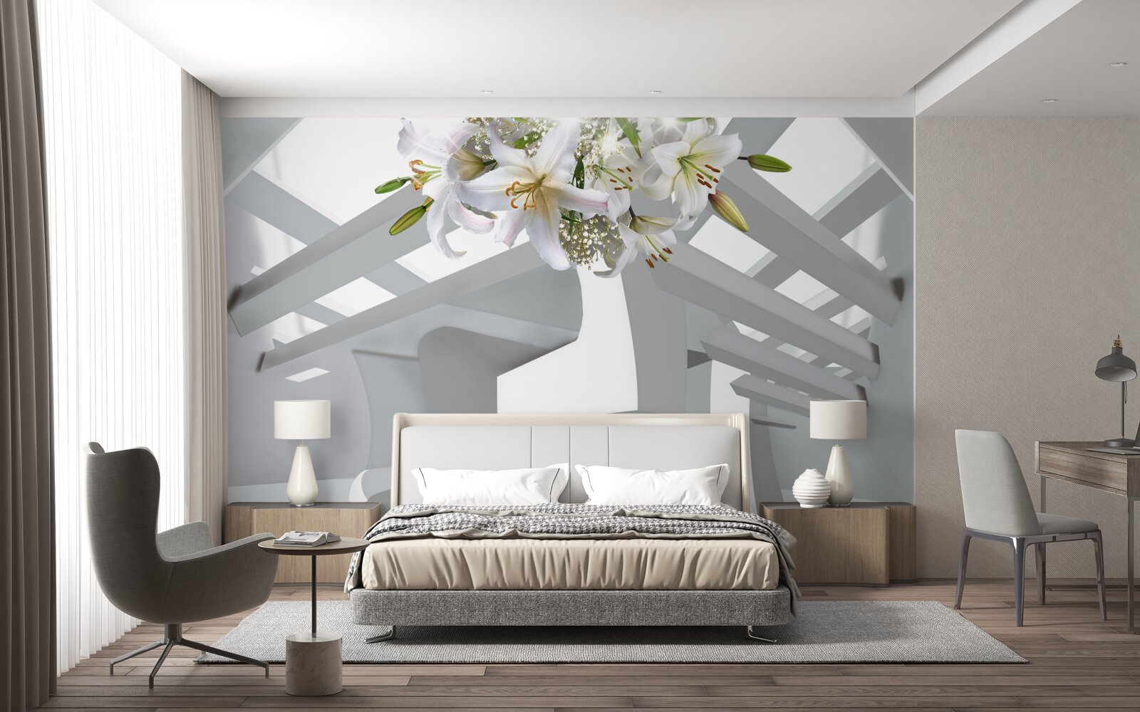 Fototapet crin alb și picturi abstracte