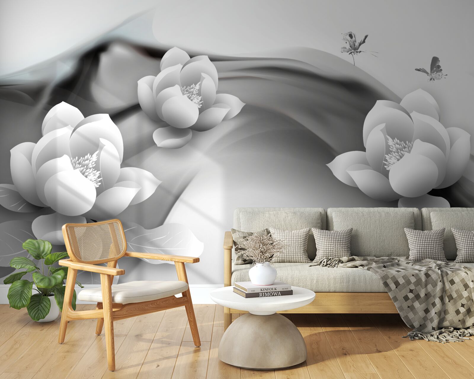 Fototapet nuferi în alb și negru