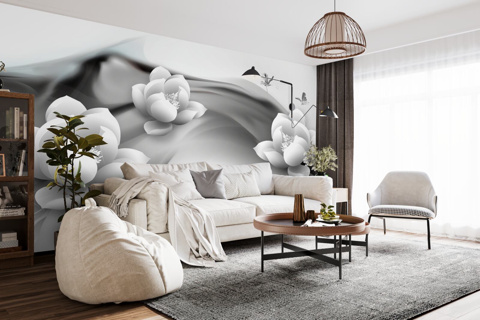 Fototapet nuferi în alb și negru