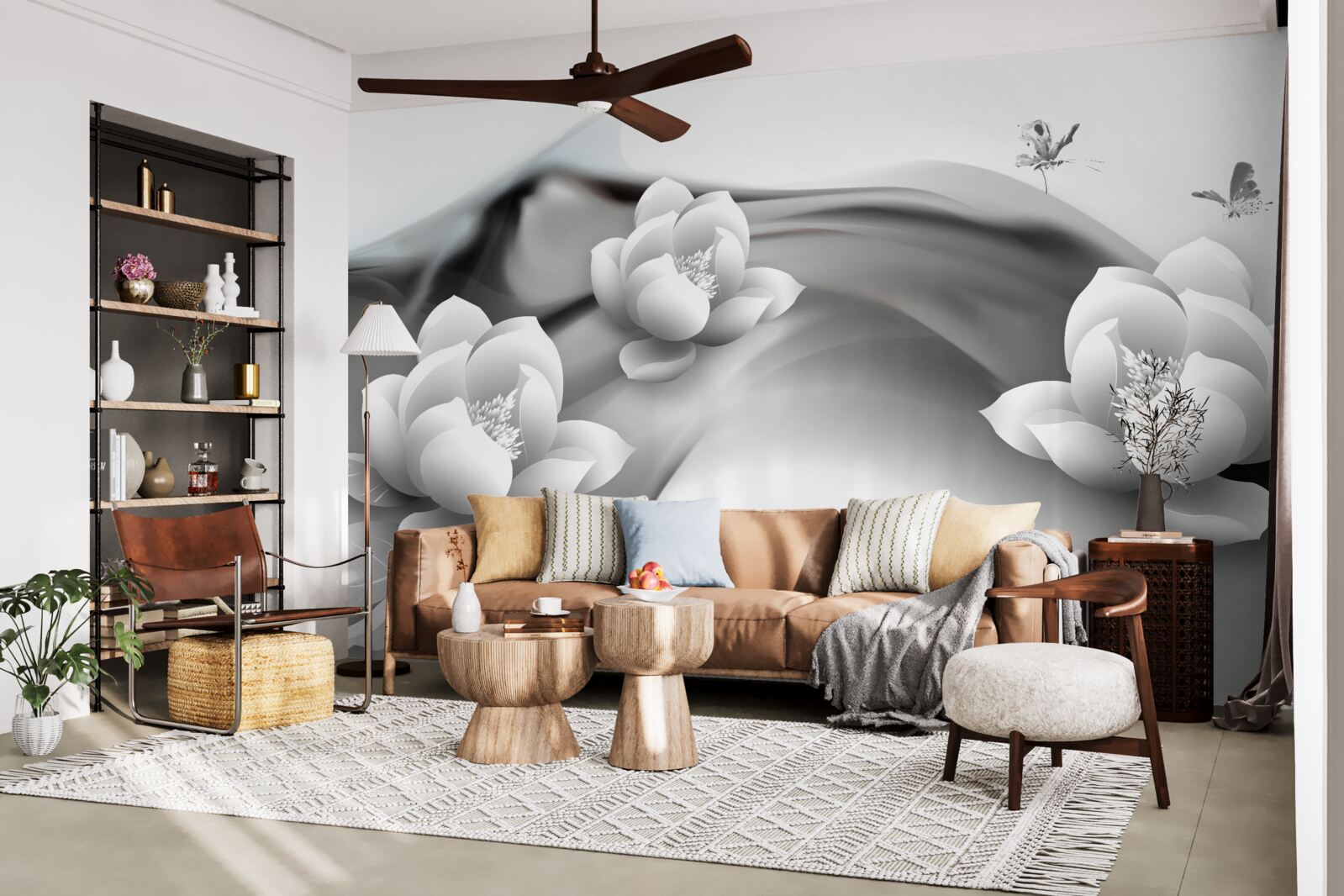 Fototapet nuferi în alb și negru