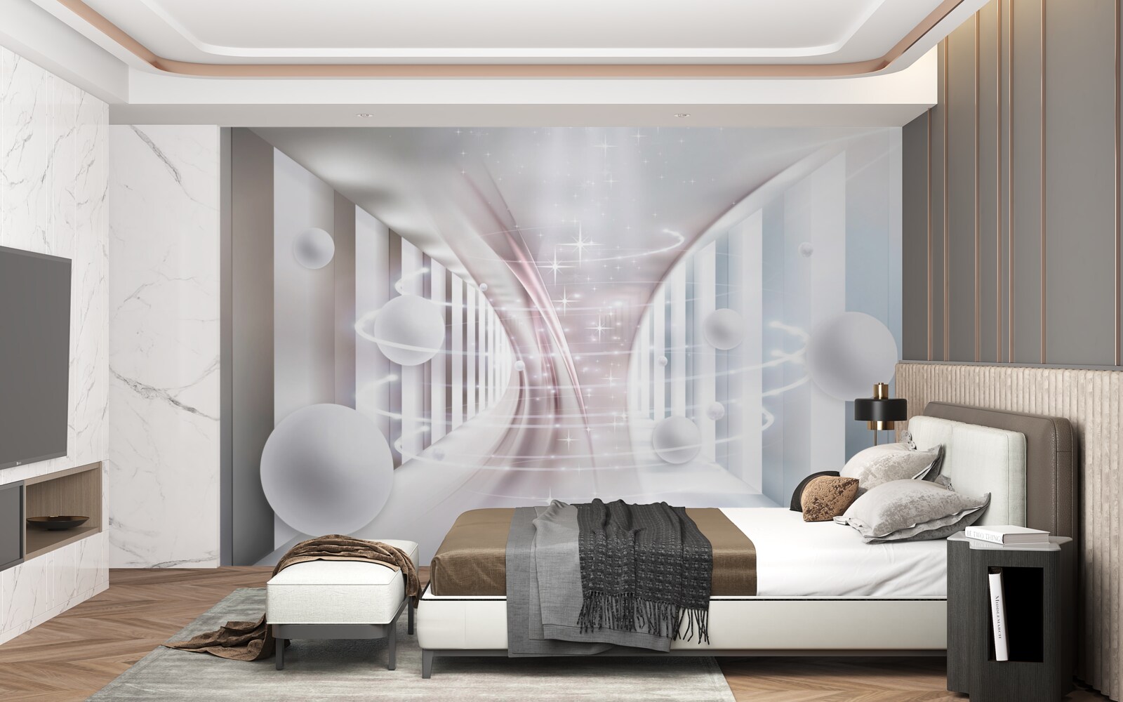 Fototapet bile abstracte și un tunel în formă de pătrat