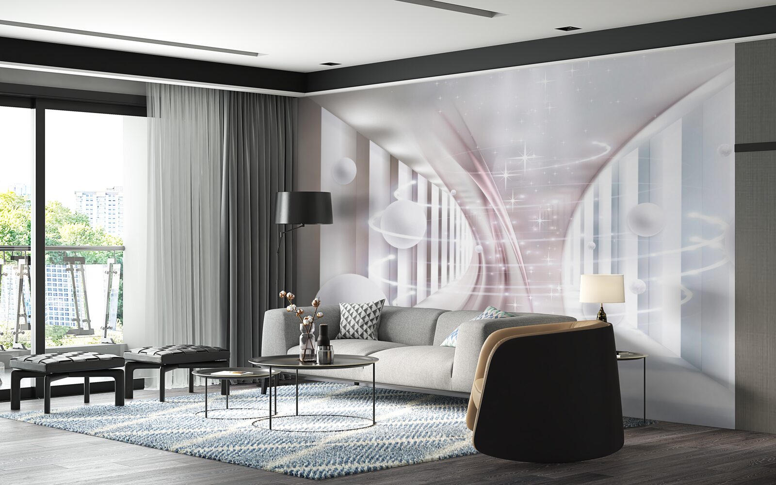 Fototapet bile abstracte și un tunel în formă de pătrat