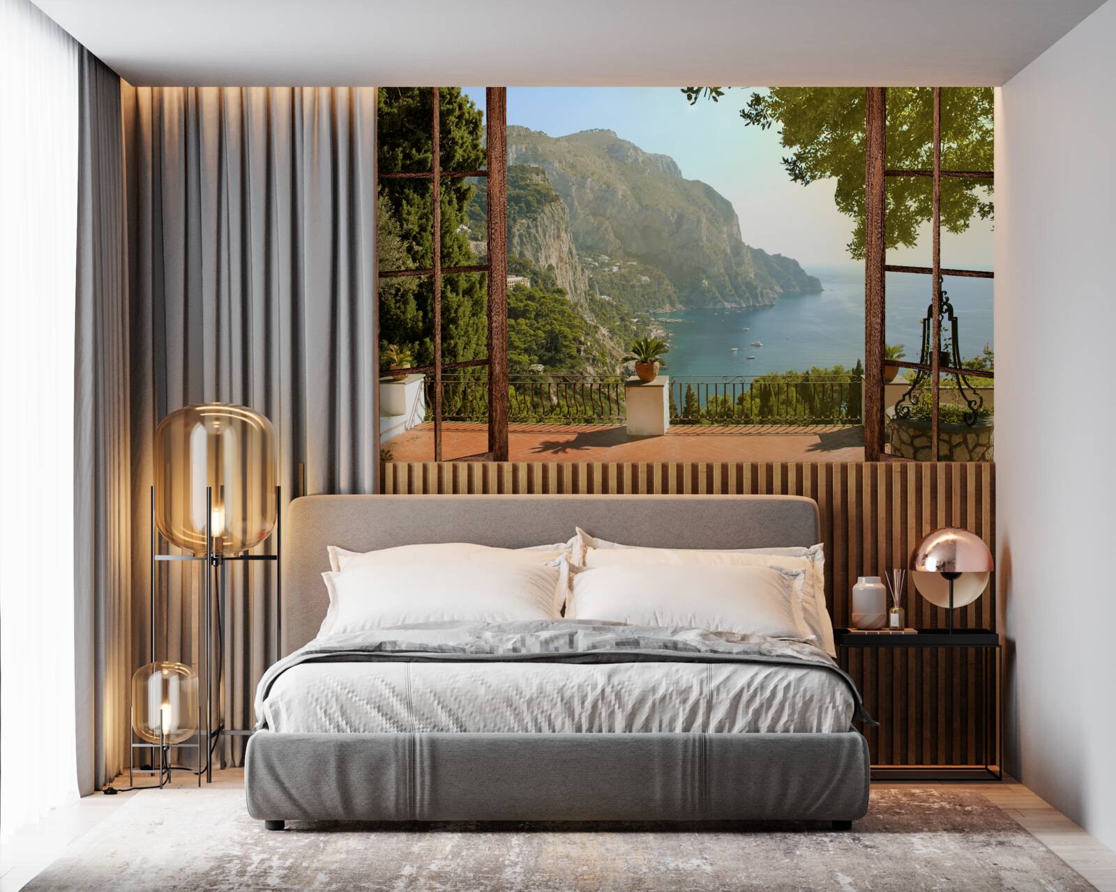 Fototapet Vedere la mare și la munte direct din balcon