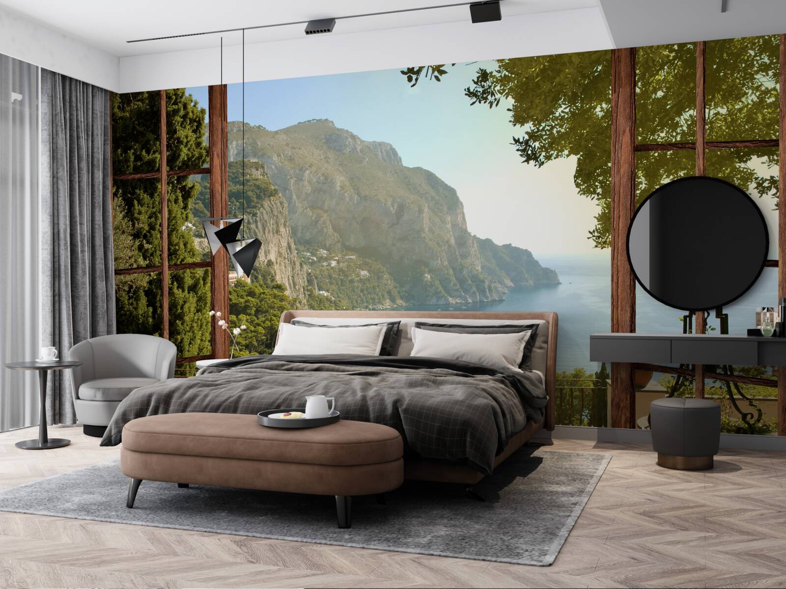 Fototapet Vedere la mare și la munte direct din balcon