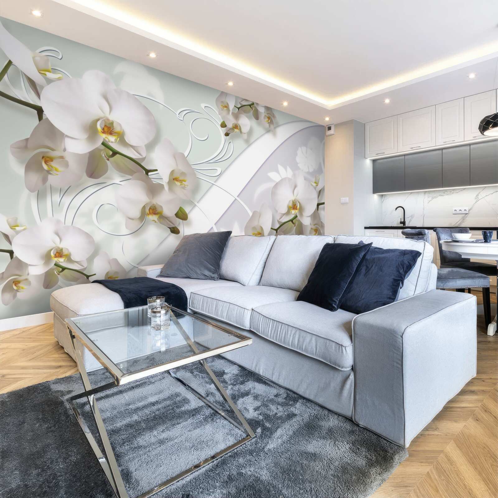 Fototapet orhidee albe pe un fundal alb