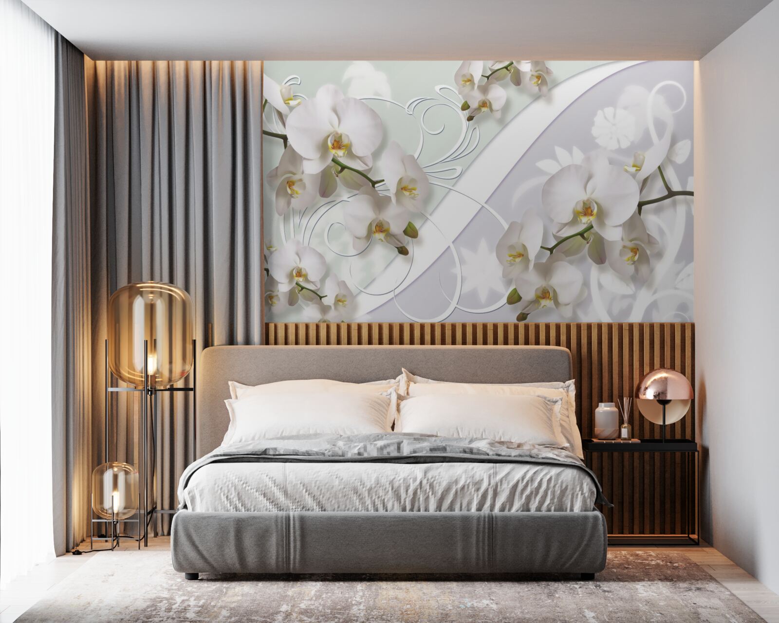 Fototapet orhidee albe pe un fundal alb