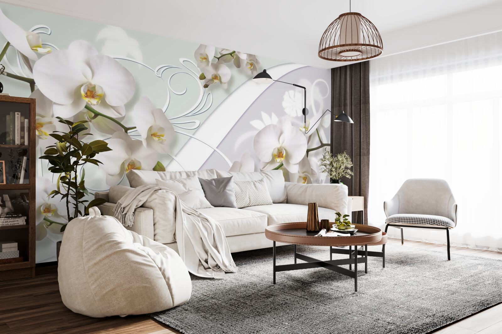 Fototapet orhidee albe pe un fundal alb