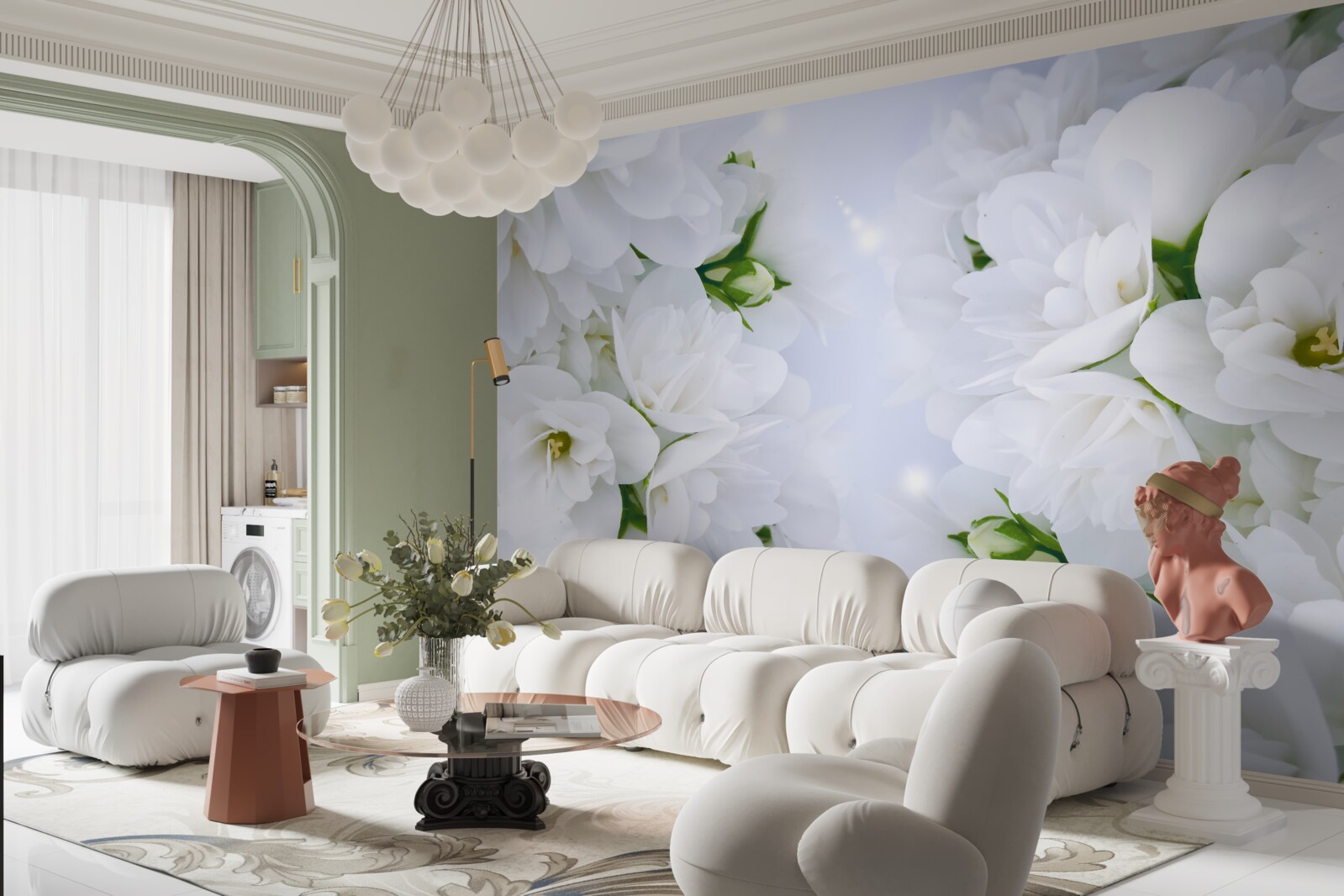 Fototapet florile sunt mari și albe