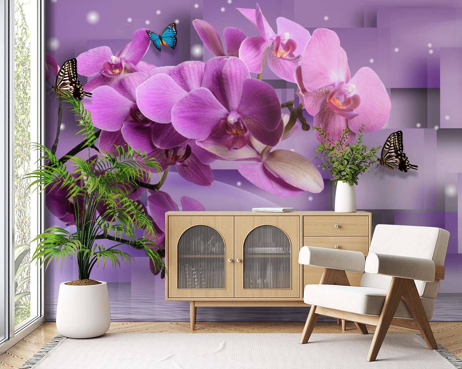 Fototapet compoziție de orhidee și fluturi subțiri