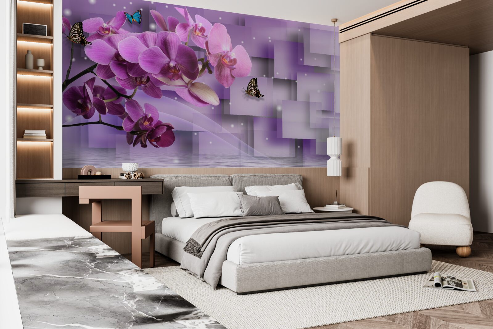 Fototapet compoziție de orhidee și fluturi subțiri