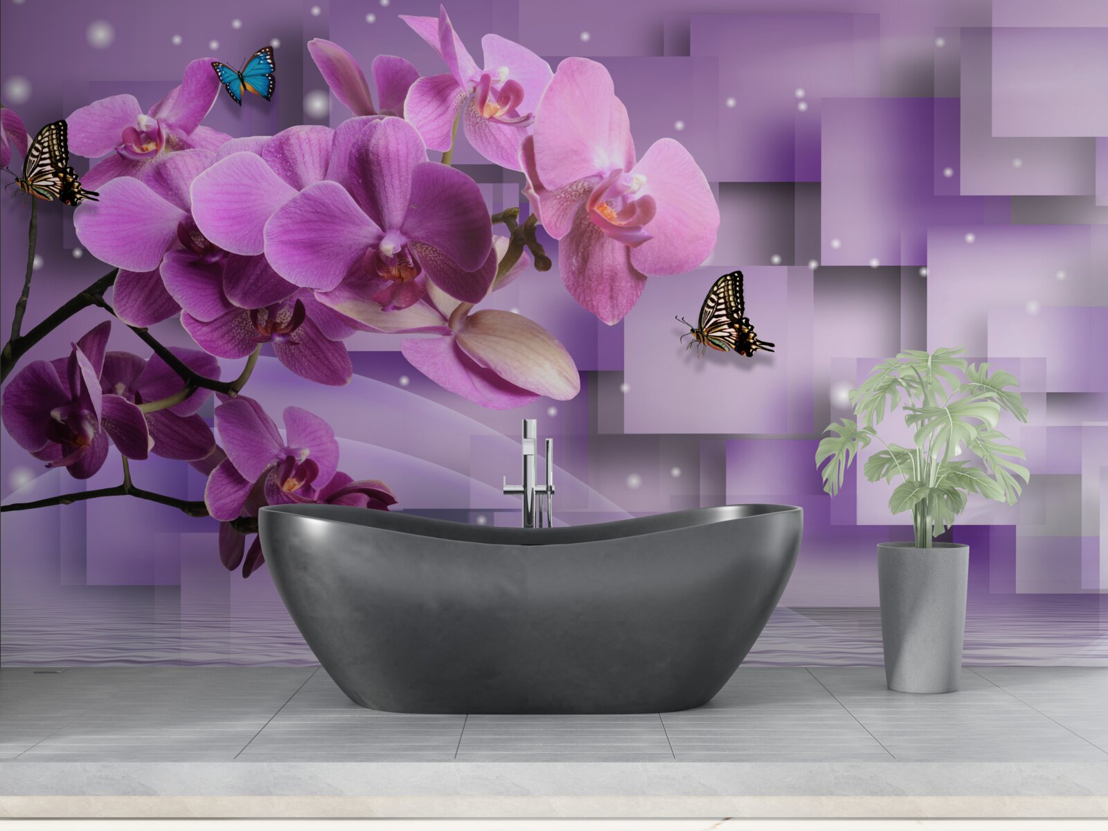 Fototapet compoziție de orhidee și fluturi subțiri