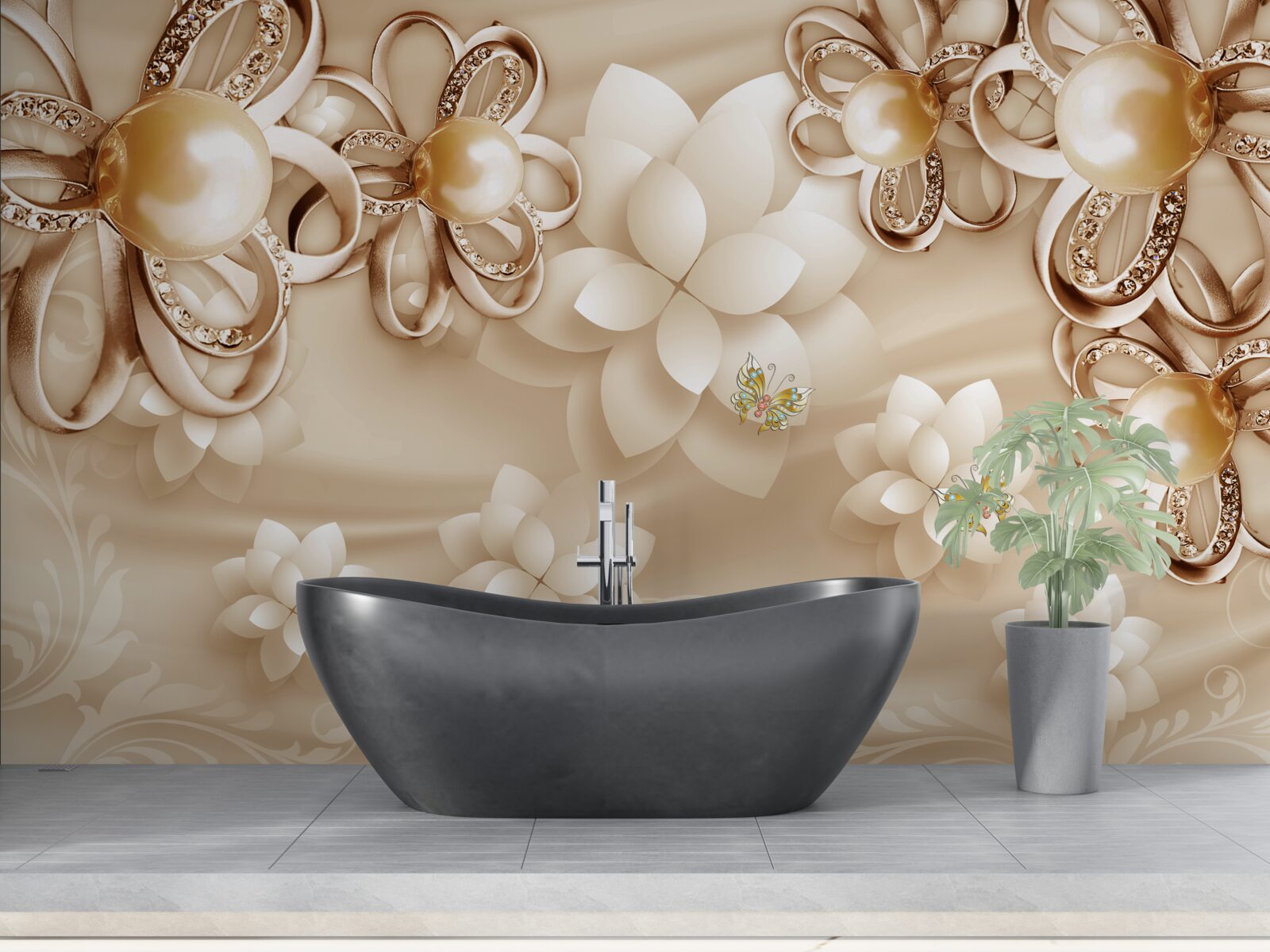 Fototapet florile de magnolie sunt albe ca zăpada, cu reflexe aurii