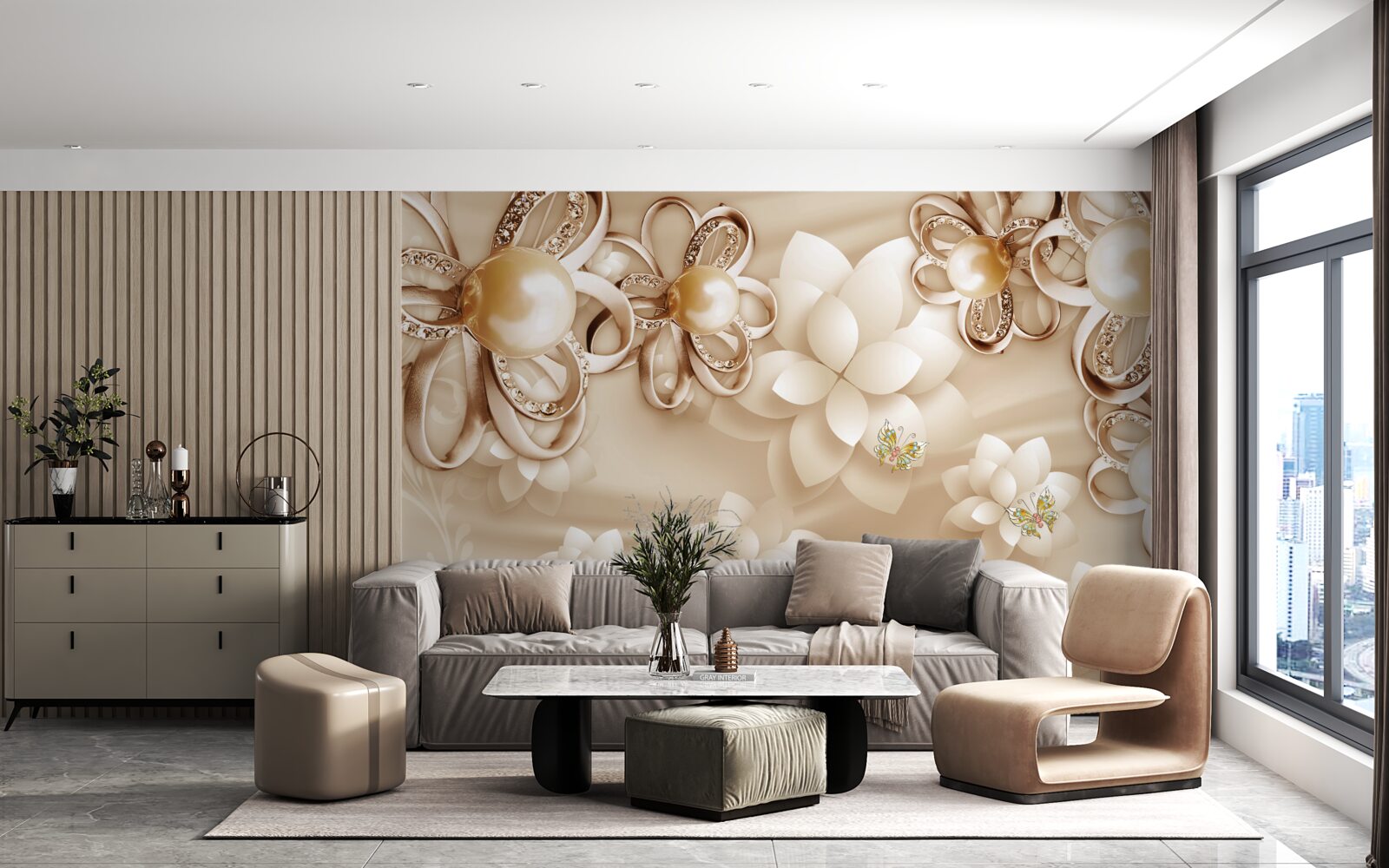 Fototapet florile de magnolie sunt albe ca zăpada, cu reflexe aurii