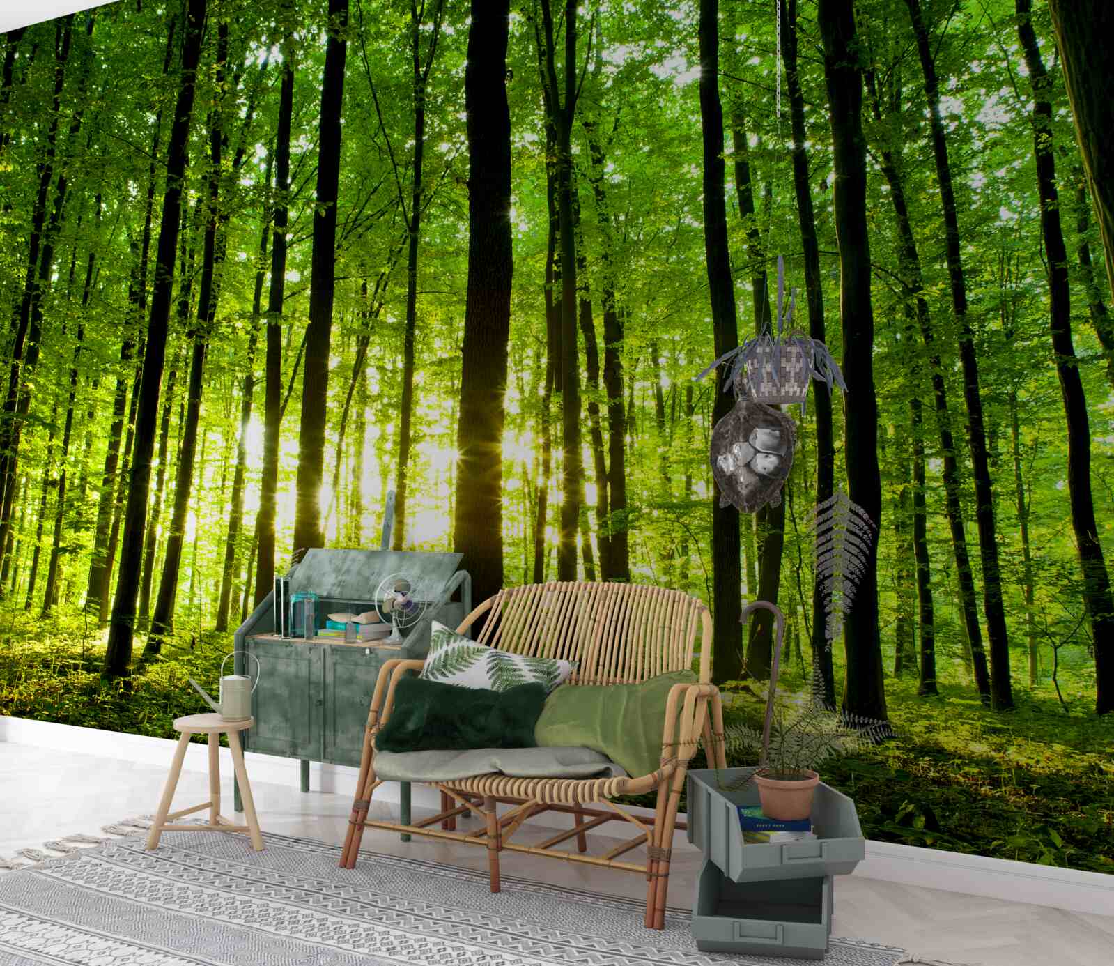 Fototapet razele soarelui pătrund în crângul dens