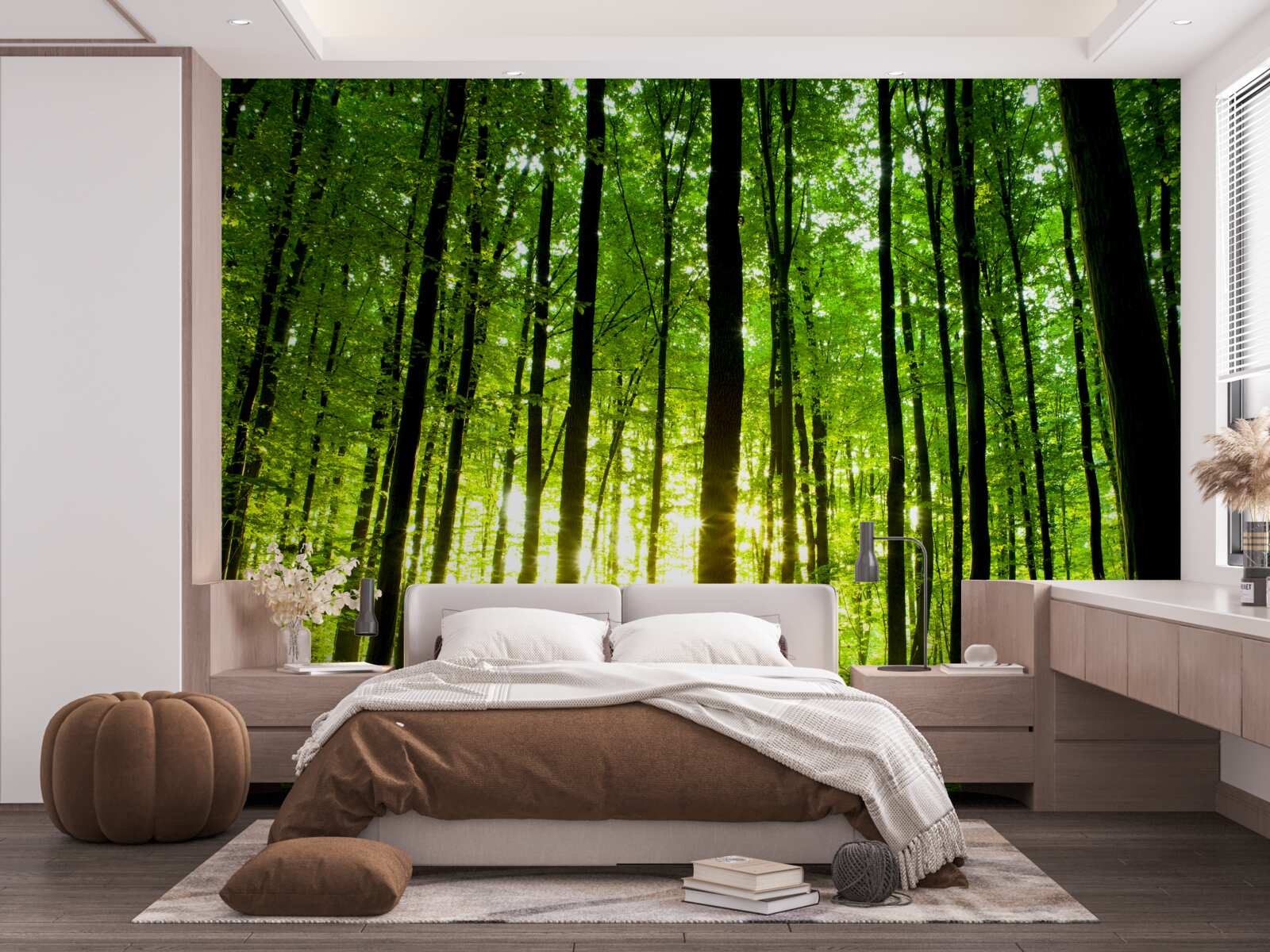 Fototapet razele soarelui pătrund în crângul dens