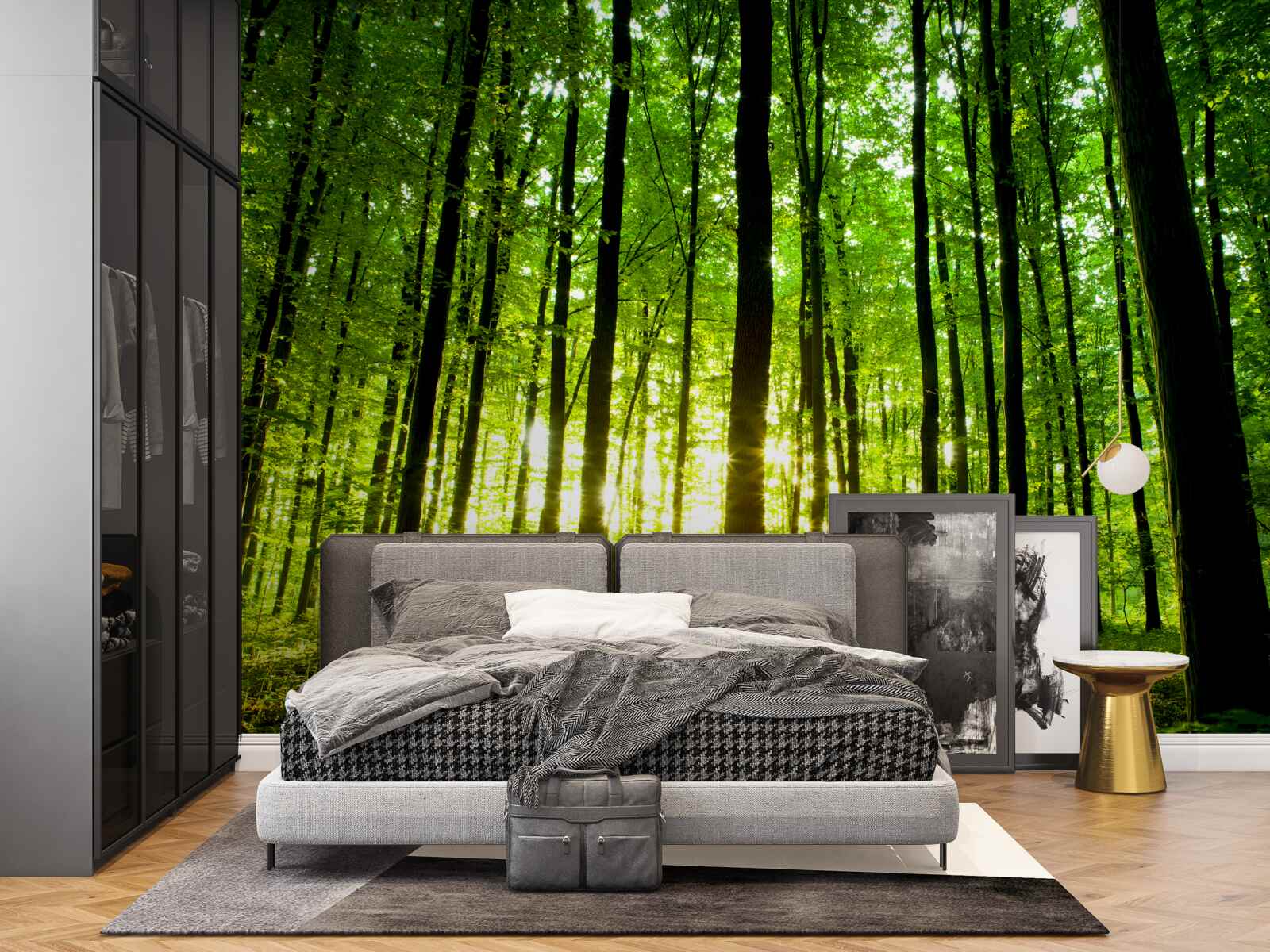 Fototapet razele soarelui pătrund în crângul dens