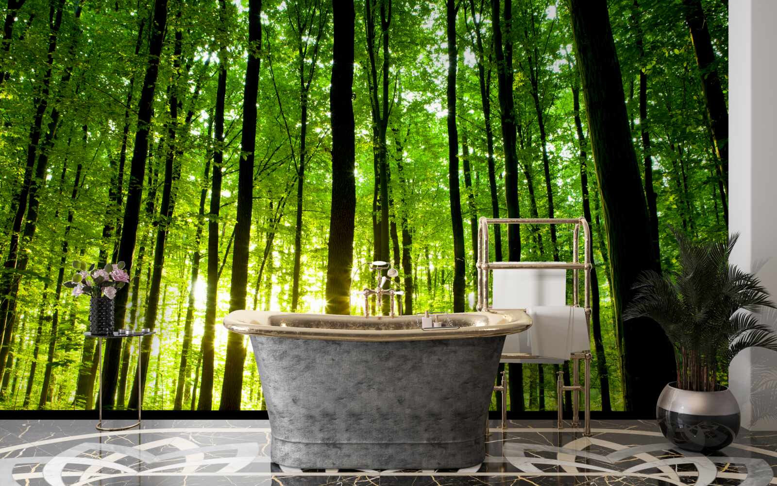 Fototapet razele soarelui pătrund în crângul dens