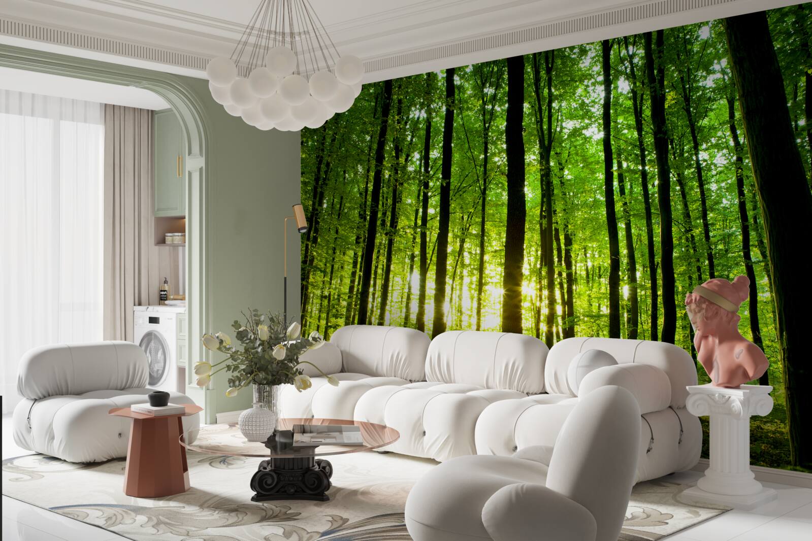 Fototapet razele soarelui pătrund în crângul dens