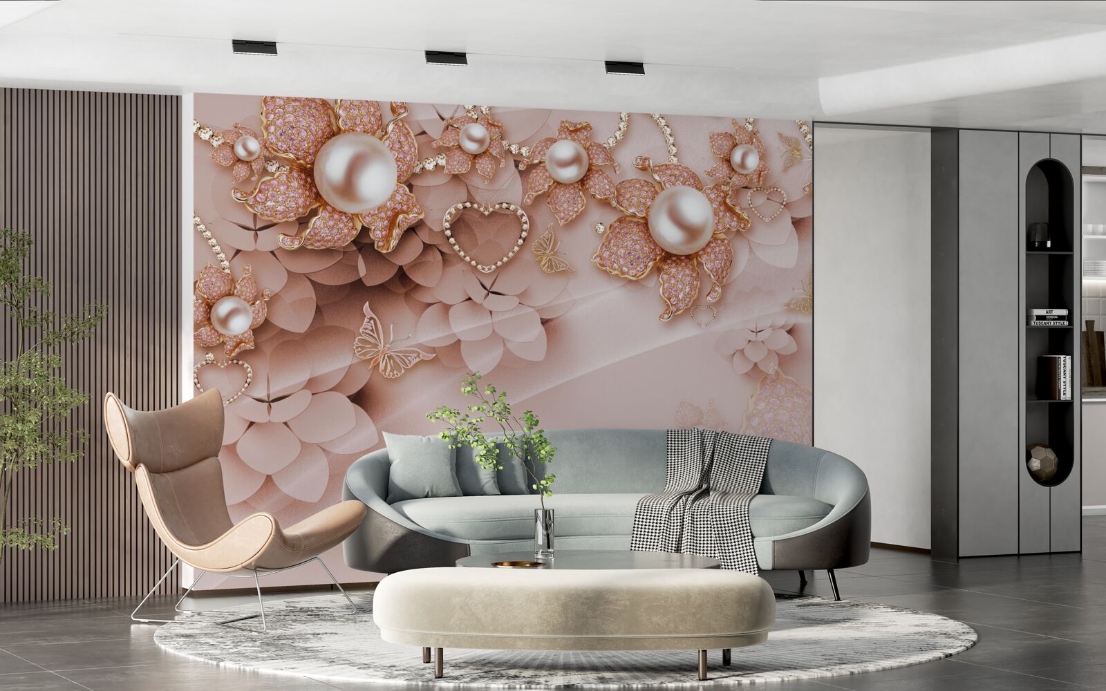 Fototapet perle în formă de floare în montura de aur