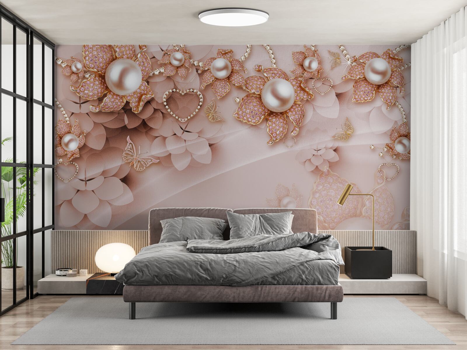 Fototapet perle în formă de floare în montura de aur