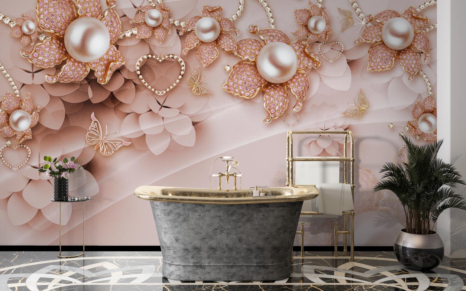 Fototapet perle în formă de floare în montura de aur