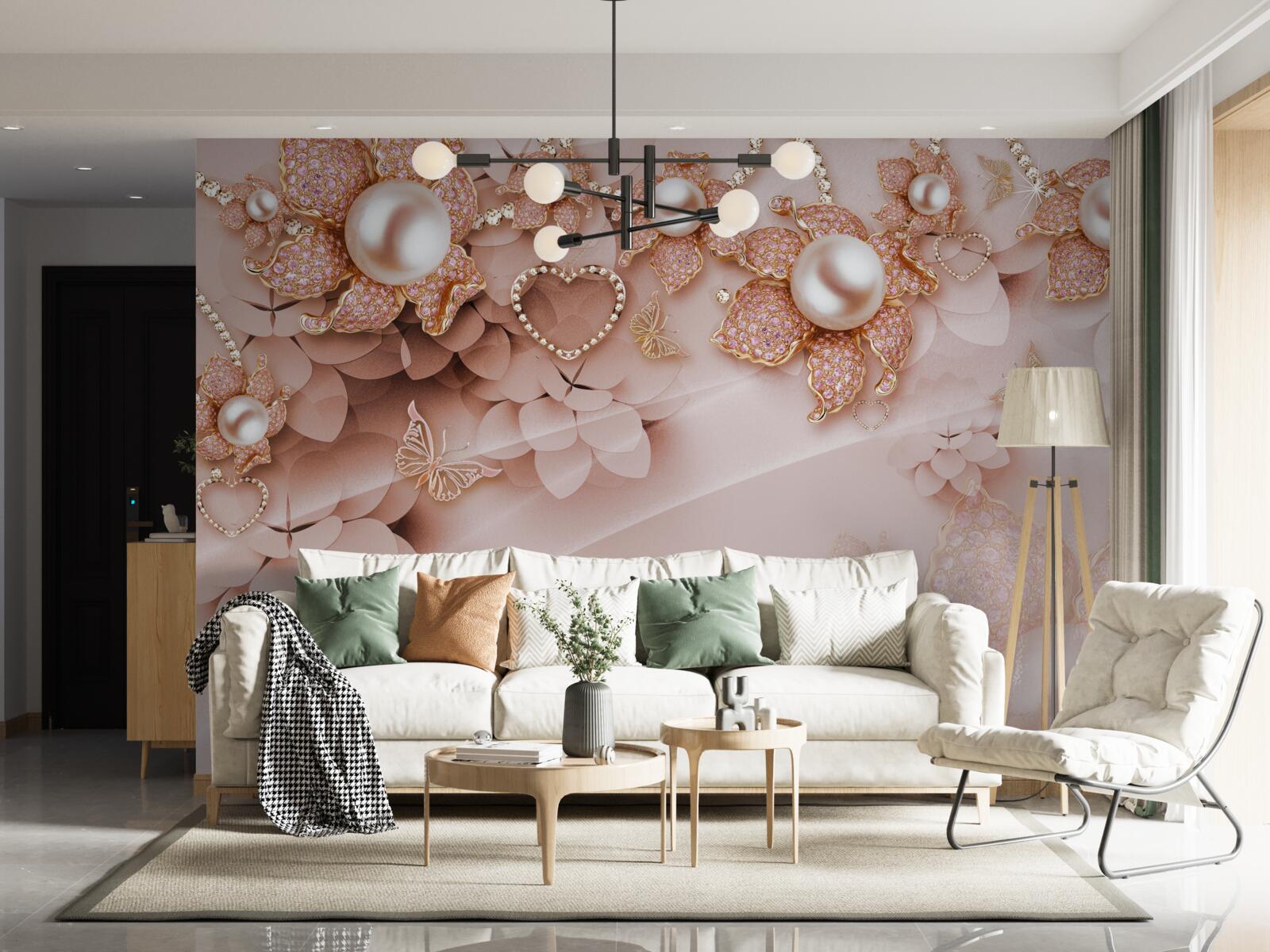 Fototapet perle în formă de floare în montura de aur